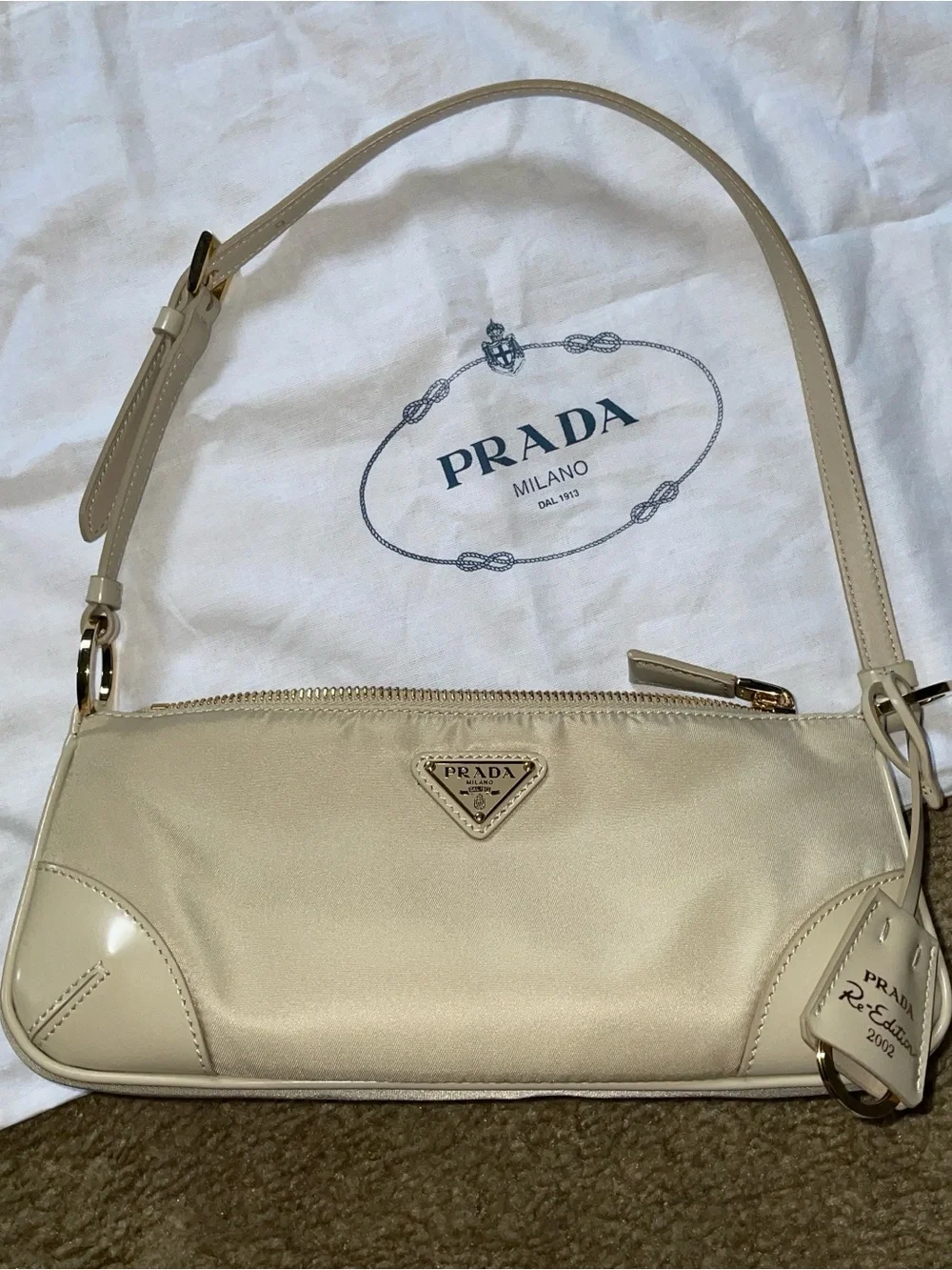 Prada Neutral Tessuto Nylon Re-Edition 2002 2023 with Dust Bag Authenticity Card